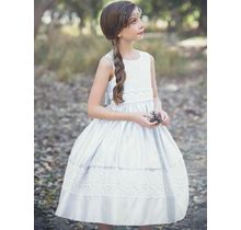 White Dull Satin Luxurious Dress W/ Lace - Size: 12 | Pink Princess