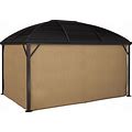 Outsunny 10' X 14' Hardtop Gazebo With Curtains, Netting, Pavilion With Steel Roof Ceiling Hook For Garden Patio, Brown