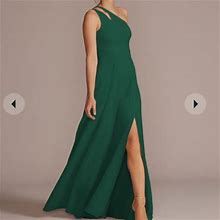 David's Bridal Dresses | Petite Chiffon One-Shoulder Cutout Dress | Color: Green | Size: 14