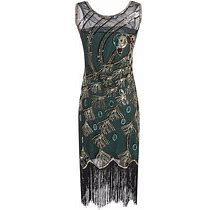 Yubnlvae Dresses For Women's Sequined Dress 1920S Inspired Sequins Beads Long Tassel Inserts Dress - Green