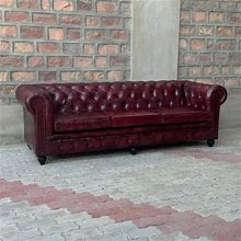 Oxford Red Chesterfield Leather Sofa, 95" Sofa / Normal Cushions