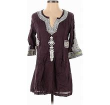 Marie Eiffel Casual Dress - Mini V Neck 3/4 Sleeves: Burgundy Dresses - Women's Size Small