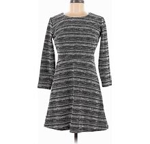 Ann Taylor LOFT Casual Dress - A-Line Crew Neck 3/4 Sleeves: Black Print Dresses - Women's Size 2