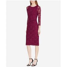 Ralph Lauren $170 Womens New 1084 Burgundy Floral Lace Scallop Trim Dress 12 B+B