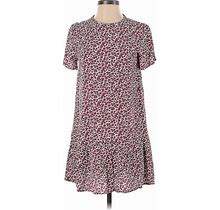Ann Taylor LOFT Casual Dress - Mini Crew Neck Short Sleeves: Burgundy Dresses - Women's Size 2 Petite