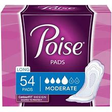 Poise Pads, Long Length, Moderate Absorbency - 54 Ct