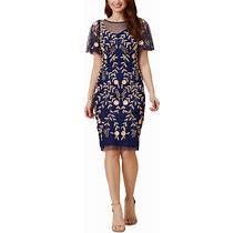 Adrianna Papell Embellished Flutter-Sleeve Sheath Dress - Navy Blush - Size 6