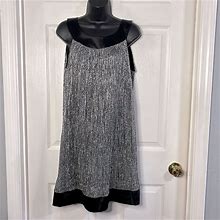 Enfocus Petite Dresses | Enfocus Petite Shimmering Silver With Black Sleeveless Dress, Size14p. | Color: Black/Gray | Size: 14P