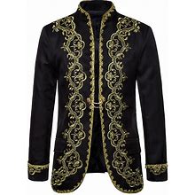 Men's Trench Coat Blazer Tuxedo Performance New Year Jacquard Spring & Fall Fall & Winter Embroidery Antique Cosplay Round Neck Regular Regular Fit B