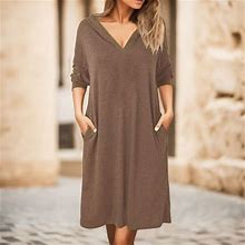 Women's Solid Color Knitted Dress With Side Slits Casual Fall Dresses