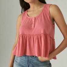Lucky Brand Babydoll Henley Tank - Women's Clothing Tops Tank Top In Baroque Rose, Size 2XL