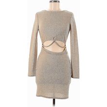 Derek Heart Cocktail Dress - Sweater Dress Crew Neck Long Sleeve: Gray Marled Dresses - Women's Size Medium