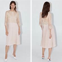 Zara Dresses | Zara Cream Pleated Midi Dress High Tea Garden Party Reception | Color: Cream | Size: Xs