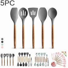 Skycarper Silicone Kitchen Utensils For Cooking - Non-Stick Silicone Cooking Utensils With Acacia Wood Handle - Heat Resistant & Flexible Silicone Kit