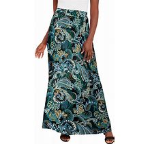 Plus Size Women's Everyday Stretch Knit Maxi Skirt By Jessica London In Frost Teal Paisley (Size 22/24) Soft & Lightweight Long Length
