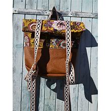 Large Roll-Top Backpack In Caramel And Multicolored Floral Cotton, Large Capacity Bag For Chic Traveler