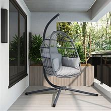 Patio Foldable Hanging Swing Chair With Stand - Grey