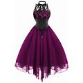 Women's Sleeveless Gothic Dress With Corset Halter Lace Swing Cocktail Dress Formal Punk Hippie Dresses