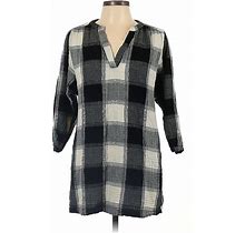 Old Navy Casual Dress - Shift V Neck 3/4 Sleeves: Gray Checkered/Gingham Dresses - Women's Size Large Petite