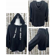 Reebok Tops | Reebok Terry Cloth Dolman Cropped Sleeve Hoodie | Color: Black/White | Size: M