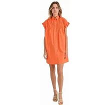 Lili Sidonio Women's Gather Yoke Short Dress, Orange, Cotton
