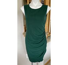 Coolmee Medium Green Sleeveless Round Neck Knee Length Gathered Dress
