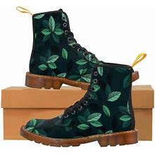 Green Leaves Women's Canvas Boots, Women's Shoes, Fashion Boots, Women's Lace Up, Artistic Boots, Snow Boots, Hippie Winter Boots Women