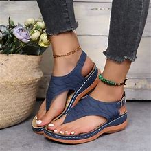 Leather Orthopedic Arch Support Sandals Diabetic Walking Sandals - Blue, 7