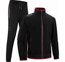 INVACHI Men's Casual 2 Pieces Contrast Cord Full Zip Sports Sets Jacket & Pants