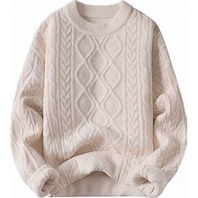 Vamtac Oversized Cable Knit Sweaters Long Sleeve Knitted Casual Pullover Sweater Solid Vintage Unisex Crewneck Loose Top
