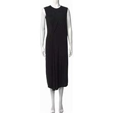 VINCE Sz. L Gathered Ruched Side Midi Sleeveless Dress Stretch Knit Solid Black