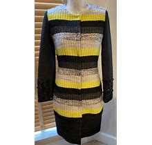 Giambattista Valli Black Yellow Wool Dress Coat Size 38 $6380 P12836