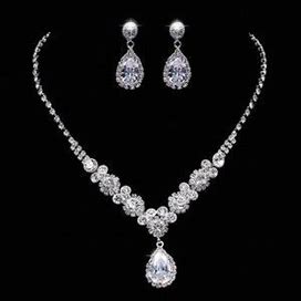 JJ's House Elegant Rhinestone Earrings Necklace Jewelry Sets