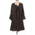 Suzanne Betro Casual Dress - A-Line Tie Neck 3/4 Sleeves: Black Polka Dots Dresses - Women's Size Medium