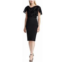 Ralph Lauren Womens Black Embroidered Petal Sleeve Jewel Neck Knee Length Cocktail Sheath Dress Petites 8P