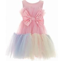 Xtraordinary Little Girls 4-6X Rainbow Tulle Bow Front Cupcake Dress, , Multi6x