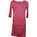 Boden Dresses | Boden Pink Boatneck Honeycomb Spot Ruched Wool Blend Midi Dress Size 10 | Color: Blue/Pink | Size: 10