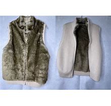 Reversible Faux Fur Sweater Vest Brown Tan Large Zip Front No Brand