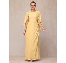 A Line Floor Length Chiffon Mother Of The Bride Dress With Cape, Gold