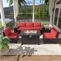 ALAULM 7 Pieces Outdoor Patio Furniture Set With Propane Fire Pit Table Patio Sectional Sofa Sets Outdoor Furniture 43" Gas Fire Pit Patio