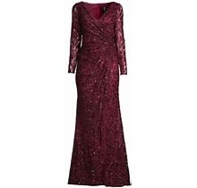 Mac Duggal Women's Illusion Damask Embroidered Sequin Column Gown - Garnet - Size 6