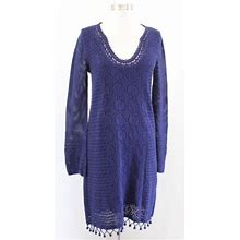 Lilly Pulitzer Athena Navy Blue Crochet Knit Long Sleeve Sweater Dress