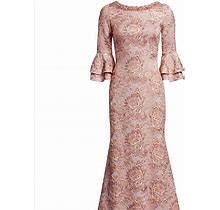 Theia Dresses | Theia Couture Metallic Floral Bell Sleeve Trumpet Gown- Blush | Color: Pink | Size: 8
