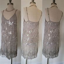 Abercrombie & Fitch Dresses | Sequin Fringe Dress Worn Once | Color: Gray/Silver | Size: M