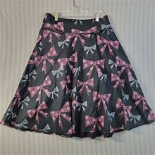 Topshop Womens Skirt Size 10 Tall A-Line Black Ribbon Bow Print Back Zip Button