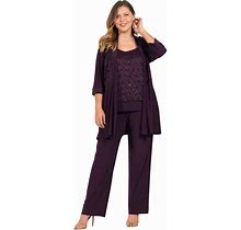 R&M Richards Mother Of The Bride Plus Size Pant Suit| 3/4 Length Sleeves, And A Beautiful Blouse With A Lace Neckline