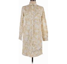 Lands' End Casual Dress - Shirtdress Collared 3/4 Sleeves: Tan Floral Dresses - Women's Size 8