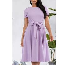 Women's Summer Short Sleeve Round Neck Back Zipper Casual, Day Dresses, Women's Clothing(Lavender-3X Plus Size)