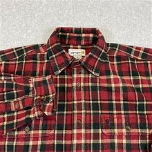Carhartt Flannel Shirt Men Large Red Plaid Long Sleeve Casual Button
