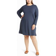 Eileen Fisher Crewneck Long Sleeve Jersey Shift Dress In Ocean At Nordstrom Rack, Size 3X